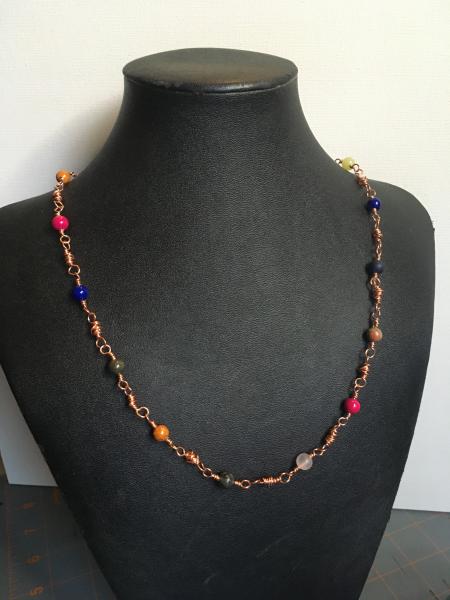 Necklace - Copper Wire Wrapped Dyed Multi Stone Bead Necklace - Hippie Wrap Copper Necklace picture