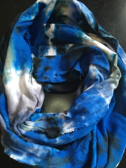 Tie Dyed 100% Cotton Flannel Scarf - Warm Rich Colors - Blue, Black, Gray - Unisex -65x21". #8 picture