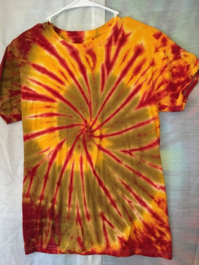 Tie Dye Hot Classic Spiral Tie Dyed T Shirt - Orange and Red - Womens Small 34-36 - Short Sleeve - Haines Comfort Soft. #217 picture