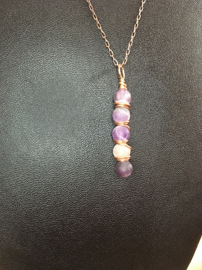 Pendant Matte Finish Amethyst Stack Wire Wrapped in Copper on Copper Chain Necklace - Jewelry with Meaning - Peace and Calm