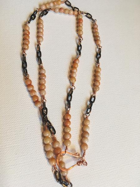 Necklace - Copper Wire Wrapped Links of Coral and Antiqued Finish Copper Chain - Jewelry with Meaning - Happiness picture