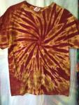 Tie Dyed Short Sleeved Mens 100% Cotton - L (42-44) Spiral Scarlet and Gold - Fruit of the Loom. #182