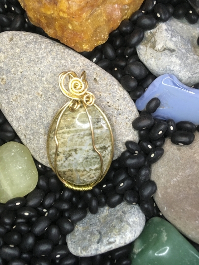 Wire Wrapped Jasper Pendant with Yellow Brass - Jewelry with a Meaning - Gentleness and Nurturing picture