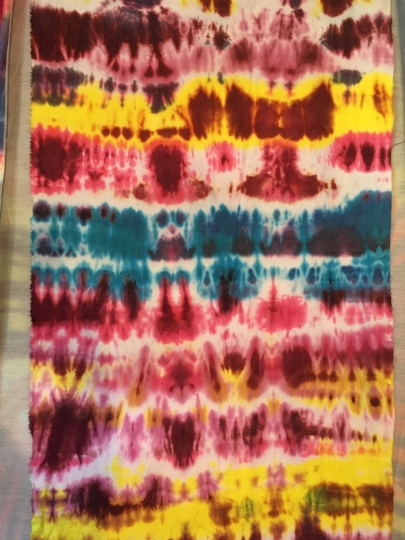 Tie Dyed 100% Cotton Flannel Scarf - Warm Rich Colors - Pink, Blue and Yellow -66x22". #23 picture