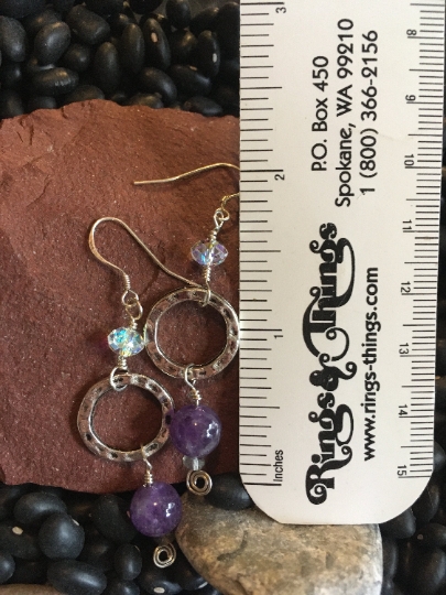 Earrings - Amethyst on Silver Tone Loop Earrings - AB Crystal and Sterling Accent - Dangle Earrings - Jewelry with Meaning - Peace and Calm picture