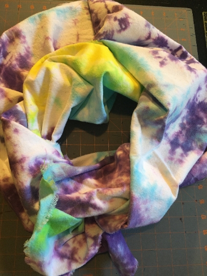 Tie Dyed 100% Cotton Flannel Scarf - Bright Happy Colors - Purple, Yellow and Blue- -64x21". #21 picture