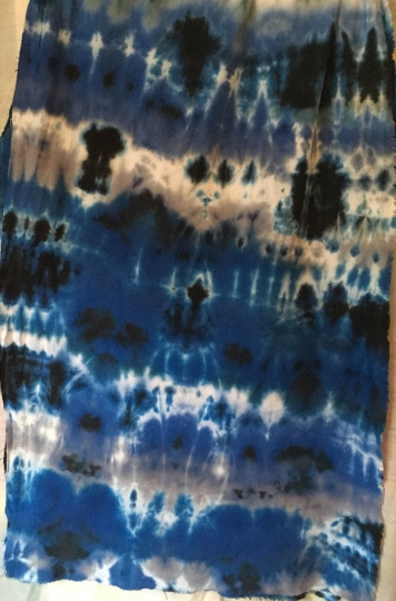 Tie Dyed 100% Cotton Flannel Scarf - Warm Rich Colors - Blue, Black, Gray - Unisex -65x21". #8
