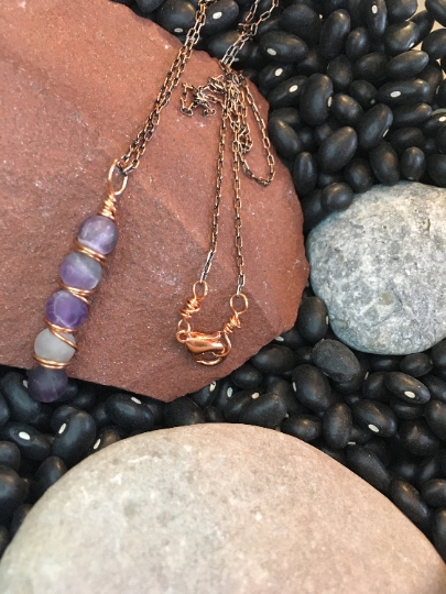 Pendant Matte Finish Amethyst Stack Wire Wrapped in Copper on Copper Chain Necklace - Jewelry with Meaning - Peace and Calm picture