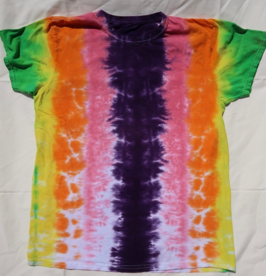 Pink, Purple, Orange, Green, Yellow, Bright Spring Color Striped Tie Dye Shirt - Mens 100% Cotton Gildan - M (38-40) #10