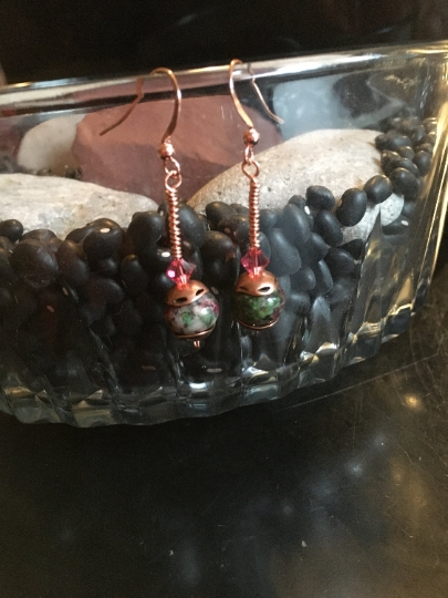 Earrings - Copper Wire Wrapped Dangle Earrings - Dyed Tibetan Quartz - Jewelry with Meaning - Protection and Purification picture