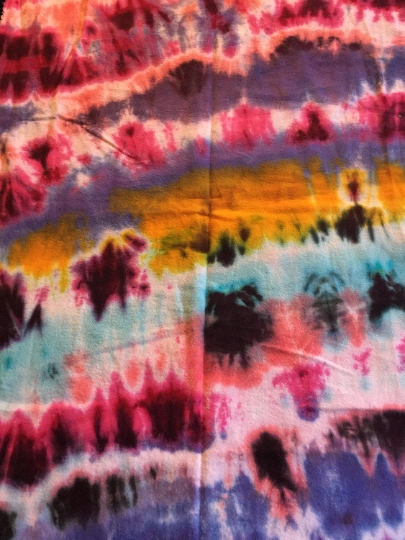 Tie Dyed 100% Cotton Flannel Scarf - Bright Fun Colors - Light Blue, Purple, Orange and Pink -62x21". #18