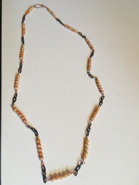 Necklace - Copper Wire Wrapped Links of Coral and Antiqued Finish Copper Chain - Jewelry with Meaning - Happiness