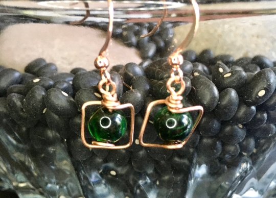 Wire Wrapped Earrings - Copper and Green Dyed Tiger Eye- Jewelry with Meaning - Mental Clarity picture