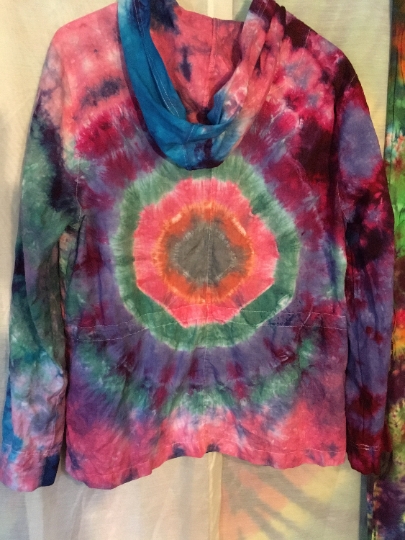 Tie Dye - Tie Dyed Womens Zip Up Hoodie- Tie Dye Kenar Brand - Womens L - Recycled Clothing - 100% Linen picture