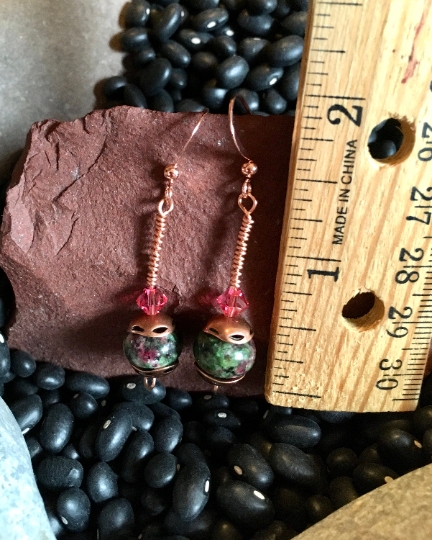 Earrings - Copper Wire Wrapped Dangle Earrings - Dyed Tibetan Quartz - Jewelry with Meaning - Protection and Purification picture