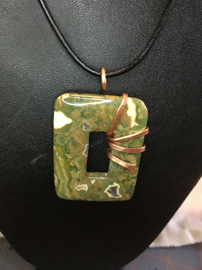 Pendant - Necklace - Rainforest Jasper Copper Wire Wrapped Pendant - Jewelry with Meaning - Healing picture