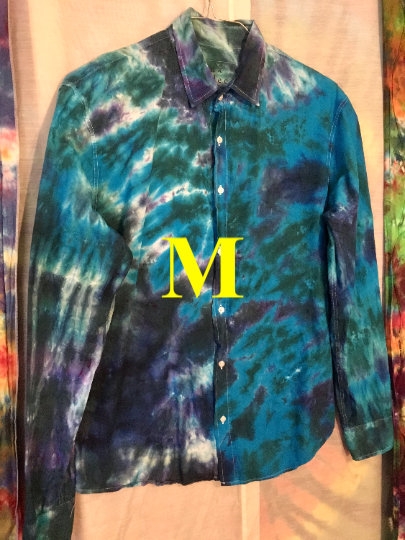 Tie Dyed Frank & Eileen Mens Medium Long Sleeve 100% Cotton Button Down Dress Shirt - Recycled - Gently Used