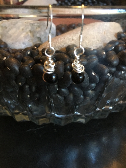 Earrings - Obsidian and Sterling Wire Wrapped Earrings - Dangle Earrings - Jewelry with Meaning - Grounding and Shields Against Negativity picture