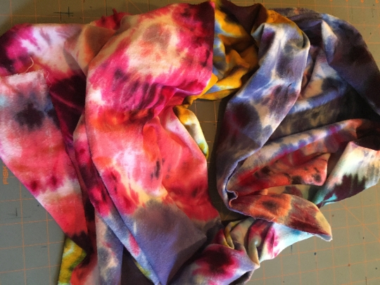 Tie Dyed 100% Cotton Flannel Scarf - Bright Rich Colors - Purple, Gold, Pink and Blue -64x21" #21 picture