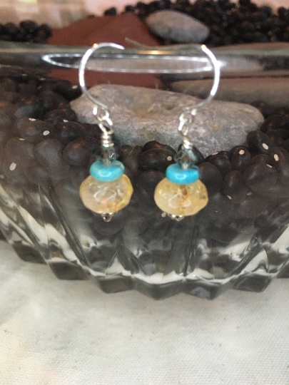 Earrings - Lab Citrine, Turquoise and Swarovski Crystal on Sterling Earrings - Hippie Earrings - Jewelry w/ Meaning - Healing and Abundance picture