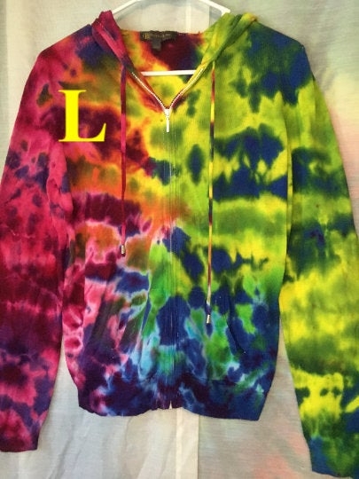 Tie Dyed Recycled Clothing - Crinkle Tie Dyed Bright Colors - Outback Red - Womens Large - Zipper Hoodie - Womens Clothing picture