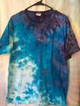 Crinkle Ocean Theme Tie Dyed Short Sleeve Shirt - Blues and Purples - Mens L (42-44) Fruit of the Loom #187