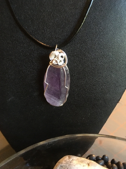 Pendant Matte Finish Amethyst with Natural Face Wire Wrapped w/ Sterling Silver Wire Necklace - Jewelry with Meaning - Peace and Calm picture