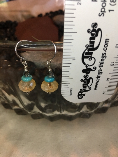 Earrings - Lab Citrine, Turquoise and Swarovski Crystal on Sterling Earrings - Hippie Earrings - Jewelry w/ Meaning - Healing and Abundance picture