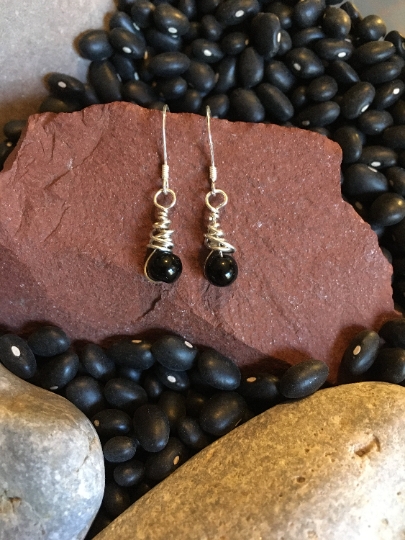 Earrings - Obsidian and Sterling Wire Wrapped Earrings - Dangle Earrings - Jewelry with Meaning - Grounding and Shields Against Negativity picture