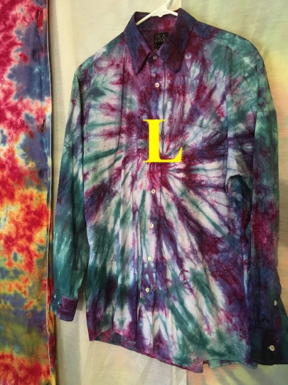 Tie Dyed JoS. A. Bank Mens Large (16/34) Long Sleeve Button Down 100% Cotton Dress Shirt - Recycled - Gently Used picture