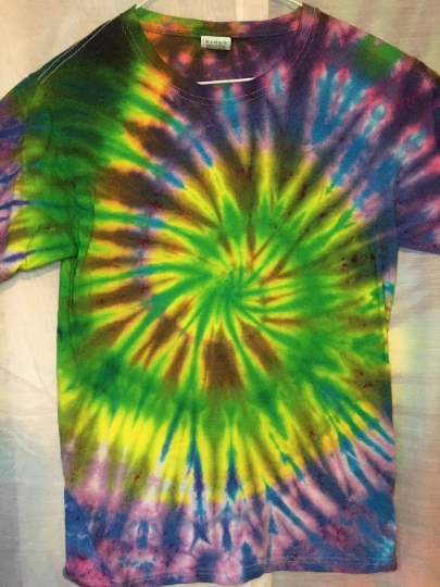 Tie Dye Bright Spring Tie Dyed T Shirt Sprial 100% Cotton Fruit of the Loom - Mens' S (34-36) Short Sleeve #259 picture