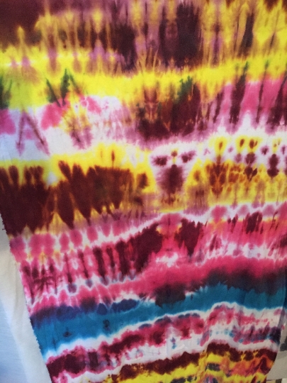 Tie Dyed 100% Cotton Flannel Scarf - Warm Rich Colors - Deep Red, Pink and Light Blue-65x21". #13