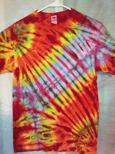 Super Bright Double Tie Dye Spiral - Colorful - 100% Cotton Fruit of the Loom - Mens' S (34-36) Short Sleeve. #257