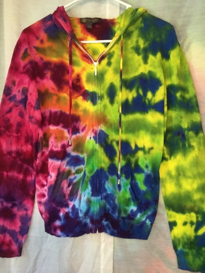 Tie Dyed Recycled Clothing - Crinkle Tie Dyed Bright Colors - Outback Red - Womens Large - Zipper Hoodie - Womens Clothing picture