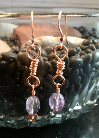 Earrings. - Copper Wire Wrapped Earrings - Amethyst Earrings - Jewelry with Meaning - Peace and Calm picture