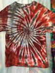 Spiral Tie Dye Short Sleeve 100% Cotton Mens L (42-44) Fruit of the Loom Shirt- Beautiful Coral, Red, BlueGray and Brown #290