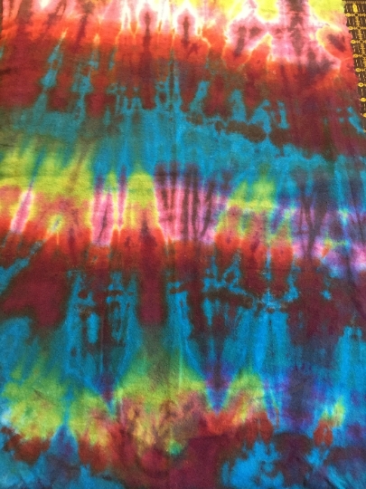 Tie Dyed 100% Cotton Flannel Scarf - Warm Rich Colors - Turquoise, Deep Red -64x21" #11