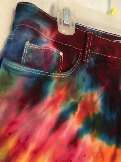 Tie Dye - Recycled Clothing - Rainbow Crinkle Tie Dyed Croft & Barrow Womens Size 16 Skirt (WITH SHORTS!!) Repurposed Clothing picture