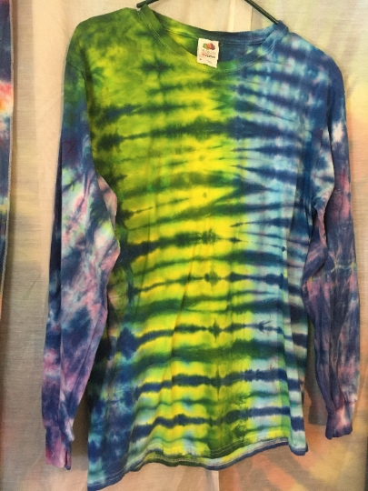 Tie Dye Tiger Stripe Long Sleeve Tie Dye T Shirt Mens M (38-40) 100% Cotton Fruit of the Loom. #314 picture