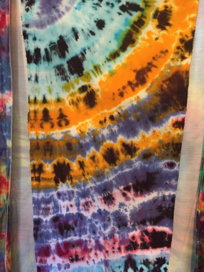 Tie Dyed 100% Cotton Flannel Scarf - Bright Rich Colors - Purple, Gold, Pink and Blue -64x21" #21 picture