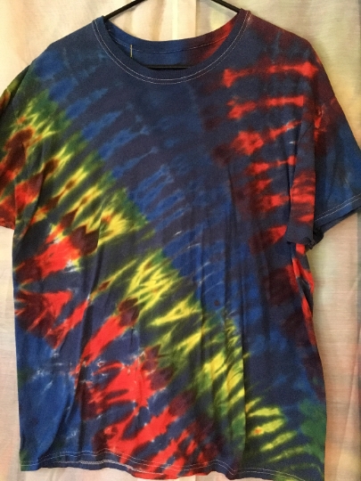 Tie Dye - Tie Dyed T Shirt -Tie Dye Comfort Colors - Tiger Stripe- Primary Colors - Mens XL (46-48) Haines Comfort Fit Short Sleeve. #153