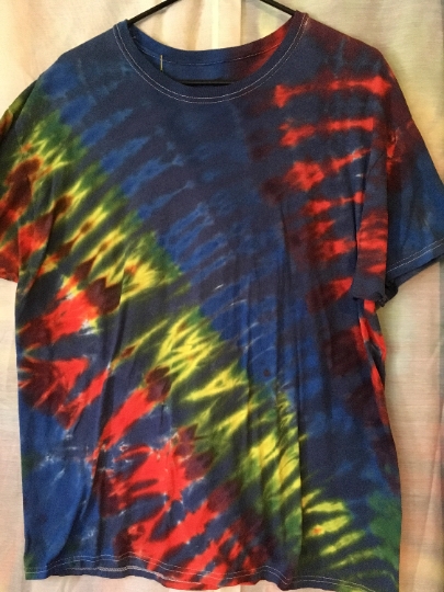 Tie Dye - Tie Dyed T Shirt -Tie Dye Comfort Colors - Tiger Stripe- Primary Colors - Mens XL (46-48) Haines Comfort Fit Short Sleeve. #153 picture