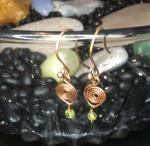 Copper Swirled Wire Wrapped Earrings with Peridot Accents - Jewelry with a Purpose - Compassion and Good Health