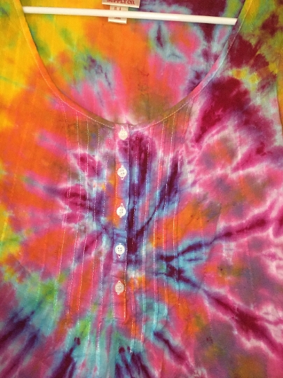 Tie Dyed Bright Spiral Recycled Womens Blouse - Mossimo Supply Brand - Size L Hippie Clothing, Raver Clothing, Festival Clothing picture