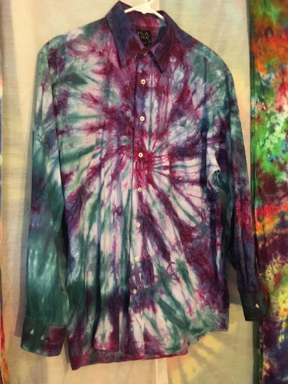 Tie Dyed JoS. A. Bank Mens Large (16/34) Long Sleeve Button Down 100% Cotton Dress Shirt - Recycled - Gently Used picture