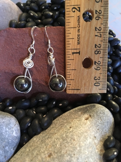 Earrings - Hematite and Sterling Silver Wire Wrapped Earrings - Jewelry with Meaning - Grounding picture