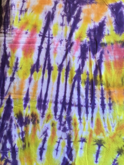 Tie Dyed 100% Cotton Flannel Scarf - Bright Purple and Yellow Tie Dye -63x22"  #19