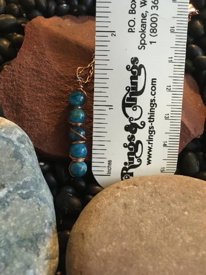 Necklace - Stacked Bead Pendant Necklace - Blue Apatite Wrapped in Copper Necklace - Jewelry w/ Meaning - Achieve Goals picture