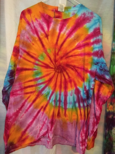 Tie Dye Bright Hot Colors - Long Sleeved XL Mens 100% Cotton - XL (46-48) Fruit of the Loom Shirt - Comfort Colors Tshirt. #48
