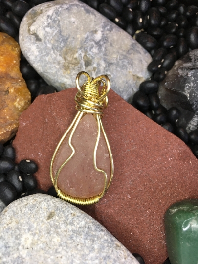Sunstone Wire Wrapped in Yellow Brass Pendant - Jewelry with Meaning - Luck and Good Fortune picture
